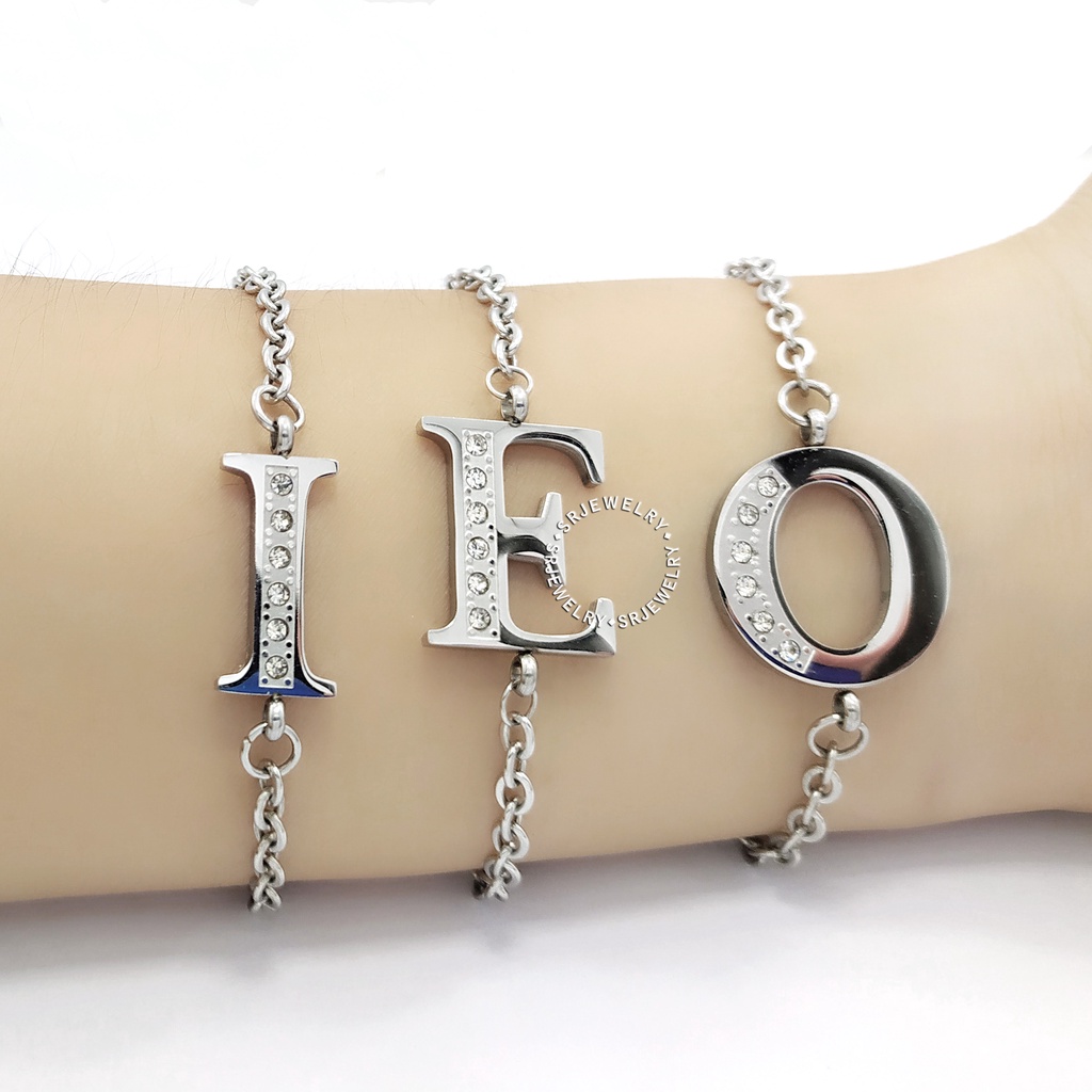 Gelang Tangan Rantai Inisial Abjad Huruf Perak Titanium Women Bracelet