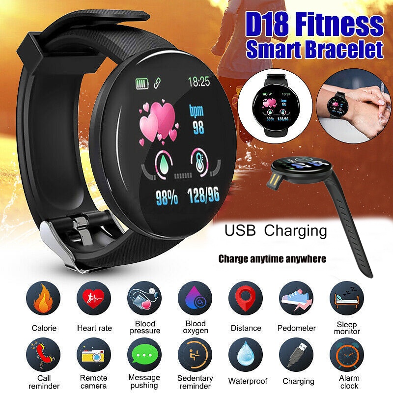 D18 Smart Watch Men Women Smartwatch Blood Pressure Waterproof Digital Watches Sports Fitness Tracker Watch