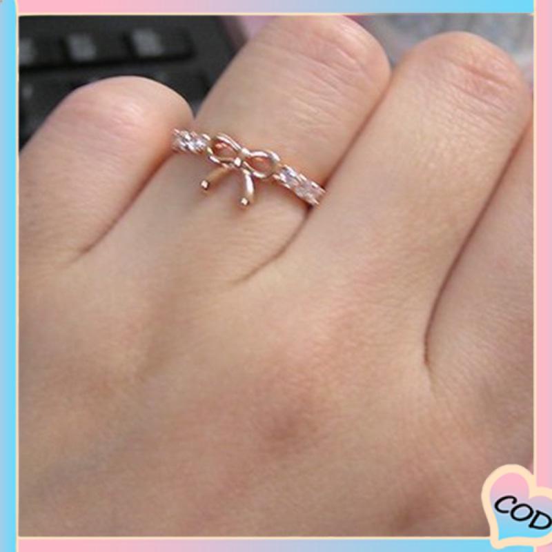 COD❤️ Cincin Busur Berlian Sederhana, Perhiasan Fashion Wanita Kreatif Yang Indah-A.one