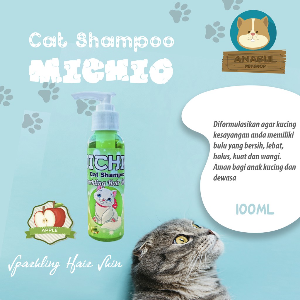 SHAMPOO KUCING &amp; ANJING 100ML MICHIO ANTI JAMUR &amp; KUTU BOTOL PUMP VARIAN STRAWBERRY JERUK APEL-BOTOL PUMP BULAT