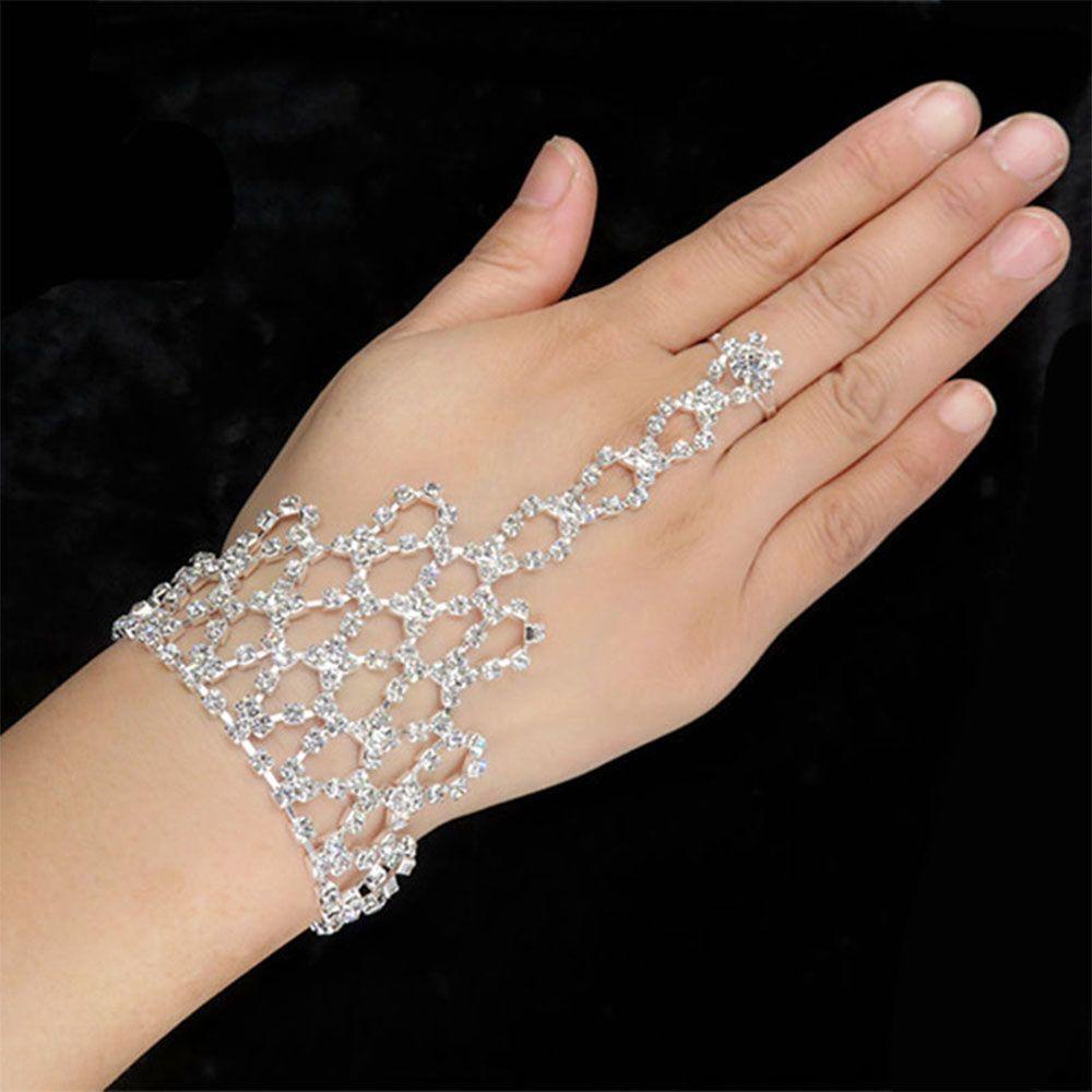 Needway Rantai Link Gelang Malam Klasik Hand Harness Dance Perhiasan Cincin Jari Terhubung Kristal