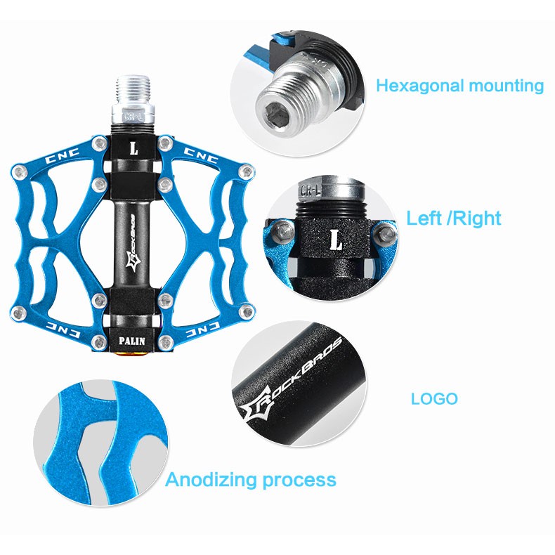 Rockbros Pedal Sepeda MTB Mountain Aluminium Alloy Non Slip - JTLK1012L - Black