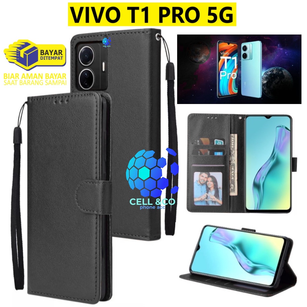 VIVO T1 PRO 5G CASE FLIP LEATHER WALLET PREMIUM FLIP CASE BUKA TUTUP KESING HP CASING FLIP CASE VIVO T1 PRO 5G