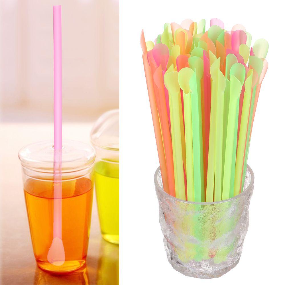 Top Sendok Sedotan Party Supplie Straight Straw Soft Drinking Supplie 100PCS