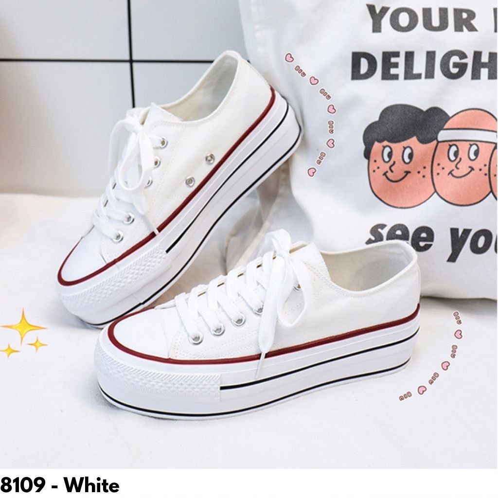 Gypsy - Highsole Sepatu Sneakers Kanvas Wanita Dewasa Import Sole Karet Slop Seoatu Snakers Hitam Cewek Remaja Canvas Snekers X8109