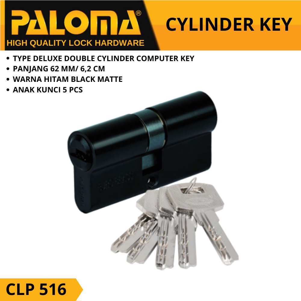 KUNCI Double Cylinder PALOMA CLP 516 DLX 62MM Computer Key HITAM MATT