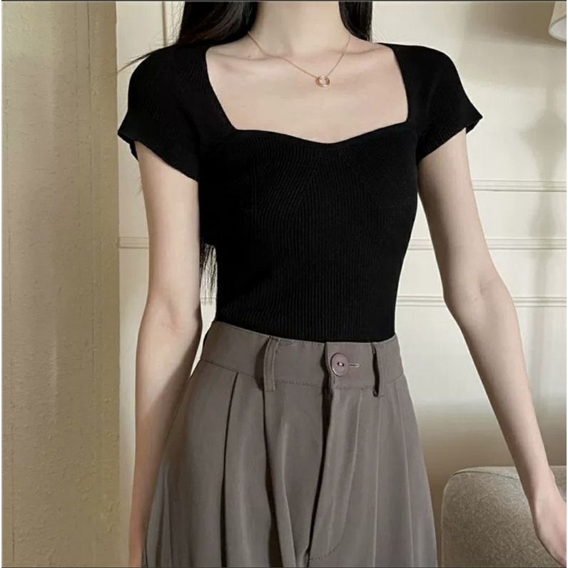 Tshirt - square neck - Korean Top - (Luna Top)(GHANIA)