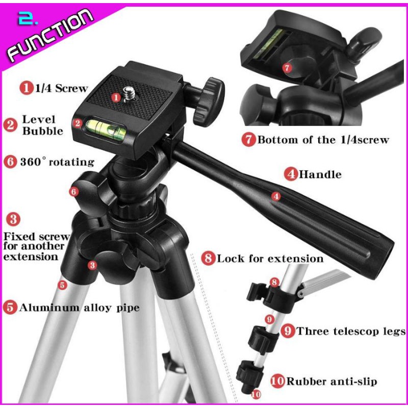 Tripod Camera Video 1.1M Selfie Remote E-Bear EVO-3888