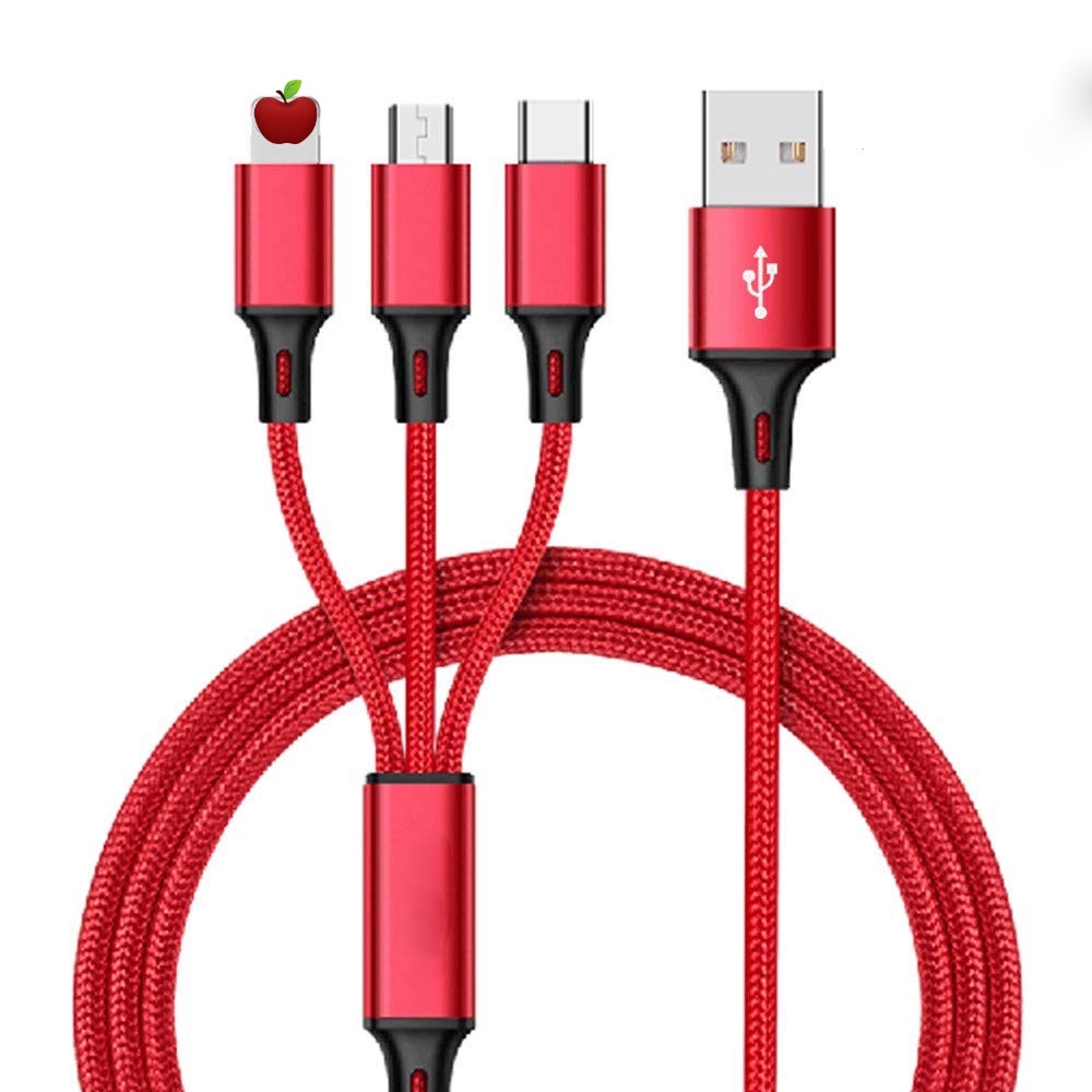 3 in1 Kabel Data / Charger Micro USB + Type-C Fast Charging untuk Compatible With Apple iPhone