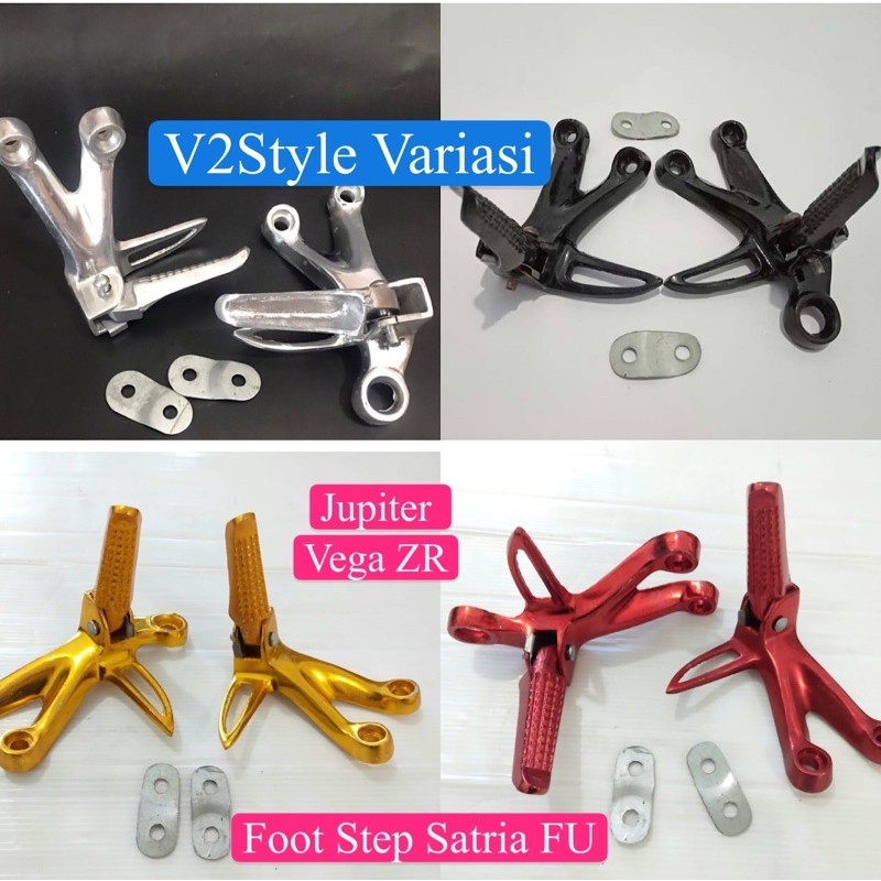 FOOTSTEP KAKI BELAKANG STEP GANTUNG LIPAT SATRIA FU JUPITER VEGA ZR MX KING SET KIRI KANAN FULL CHROME BLACK RED GOLD SILVER HITAM MERAH EMAS  FULL CNC PNP FREE BREKET