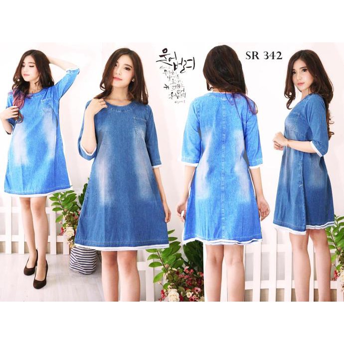 Diskon Baju Dress Rok Tunik Wanita Bahan Jeans Levis Jumbo Big Size 2Xl Xxl Terbaru