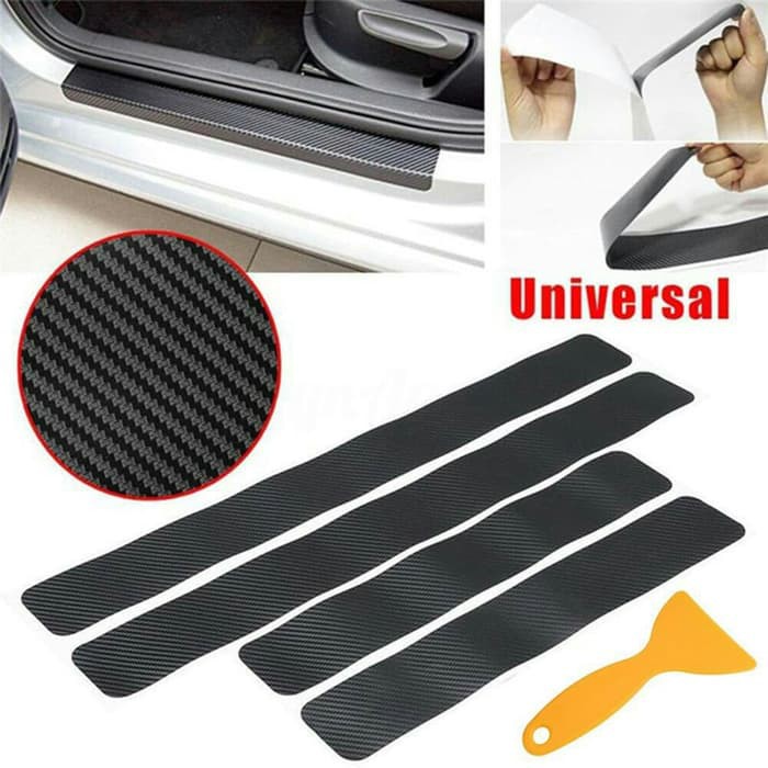 4 Pcs Stiker Carbon 3D Sillplate Alas Pelindung Body Mobil Alas Karpet Bumper Sill