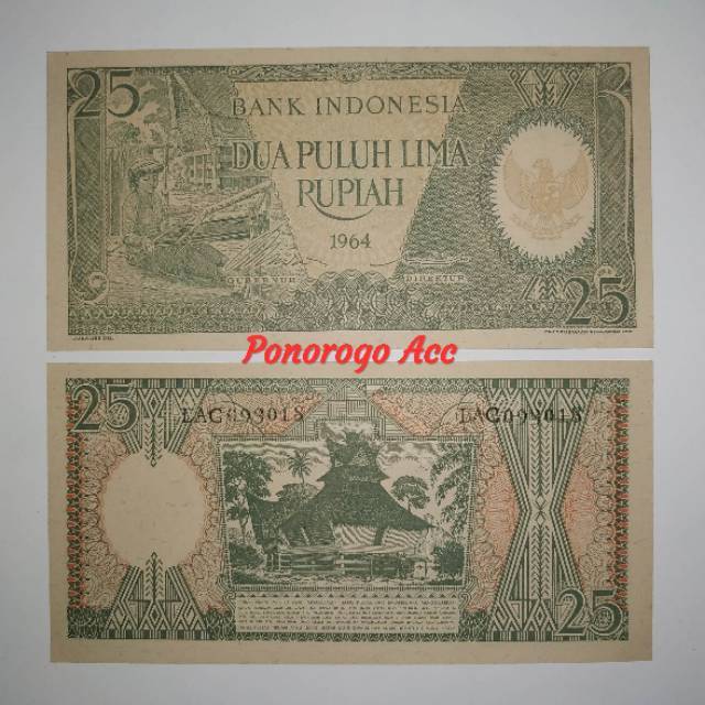 (GRESS/AU/UNC) Uang kuno 25 rupiah seri pekerja tahun 1964 rp 25 pekerja mahar nikah 20 rupiah 2020