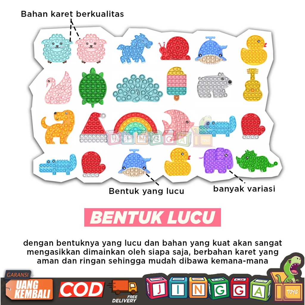 PUSH POP IT FIDGET TOY BUBBLE SENSORY HEWAN. MAINAN SENSORIK SILIKON MURAH PENGHILANG STRESS ANAK-2