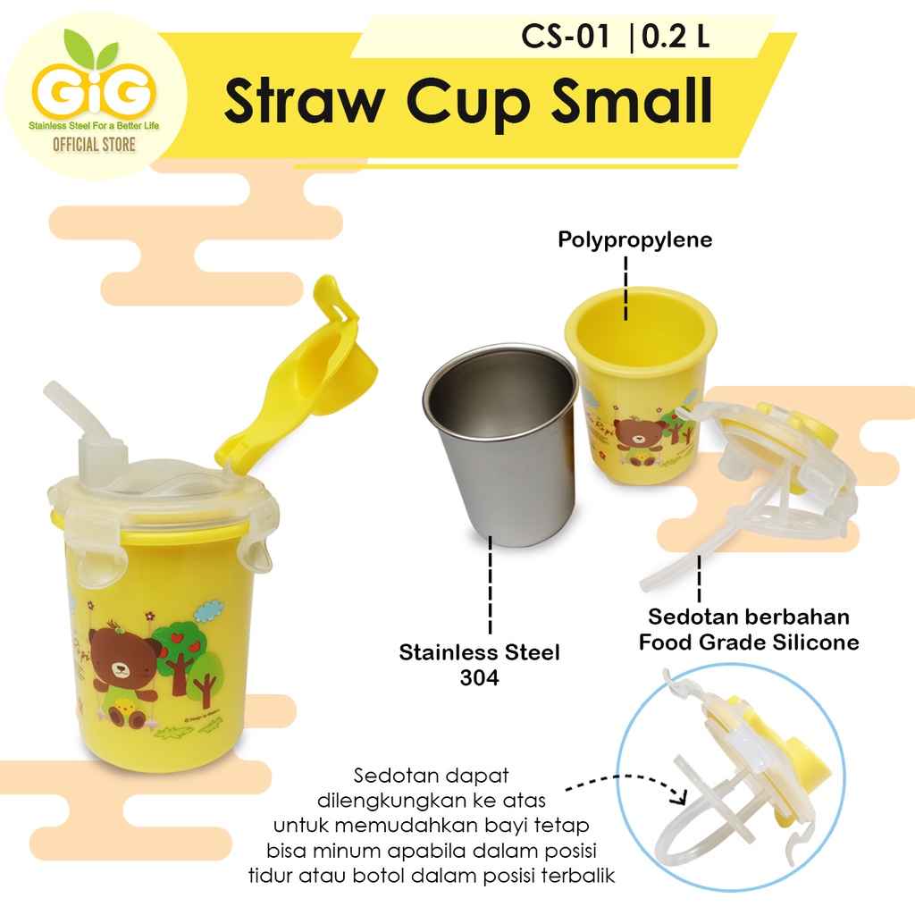 Botol Minum Anak GIG Baby Straw Cup Small CS-01/ Termos / Gelas Anak / Stainless Steel