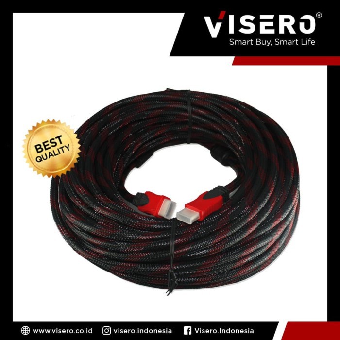 Cable / Kabel HDMI Serat Jaring Merah Hitam 30M Visero