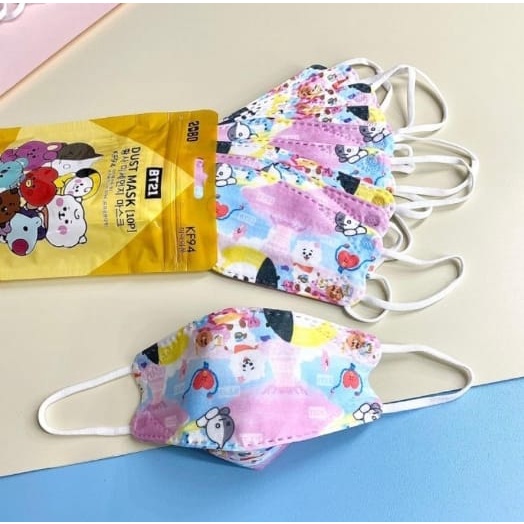 Masker KF94 Kids Karakter BT21 BTS / Masker Anak KF94 Motif Karakter BT21 BTS Korea Isi 10pcs