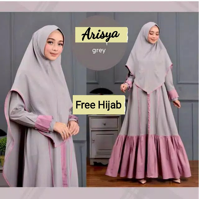 Arisya FREE Khimar - Bisa COD Gamis Baju Dress Syari Busui Wanita Bawah Renda Model Arab Warna Polos