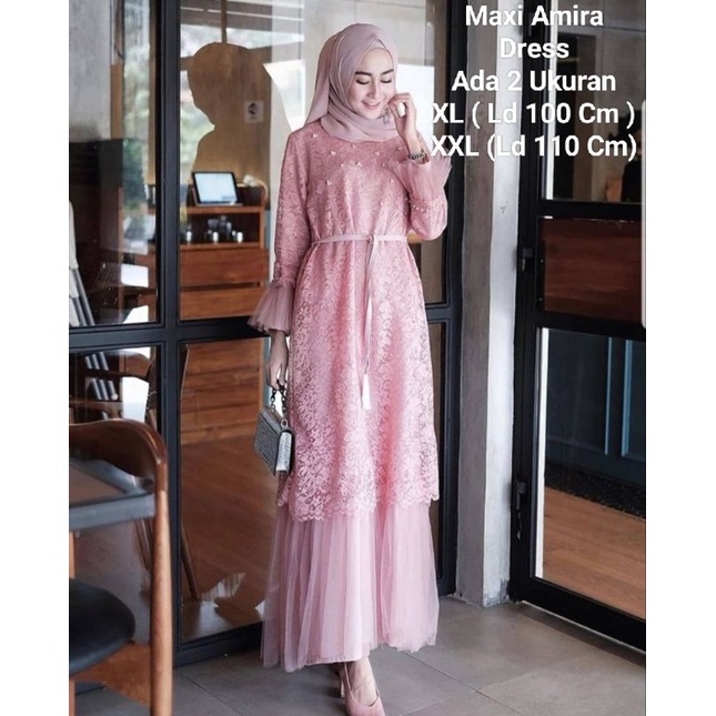 Gamis Perempuan Dewasa Terbaru Maxi Amira Matt Brokat Tille Full Furing Ukuran Jumbo Model Kekinian Good qualty premium