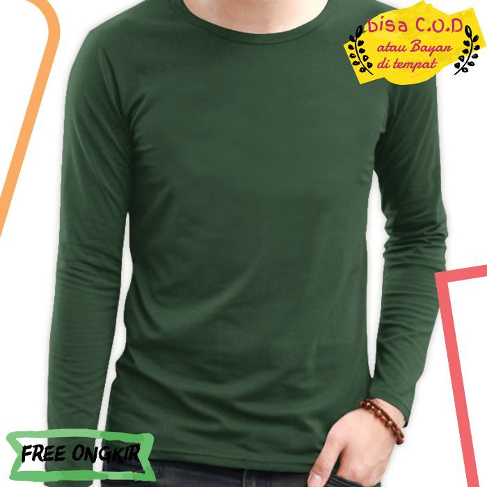 [COD]437 KAOS POLOS PRIA WANITA / BAJU KATUN COMBED 30s LENGAN PANJANG WARNA HIJAU ARMY ORI