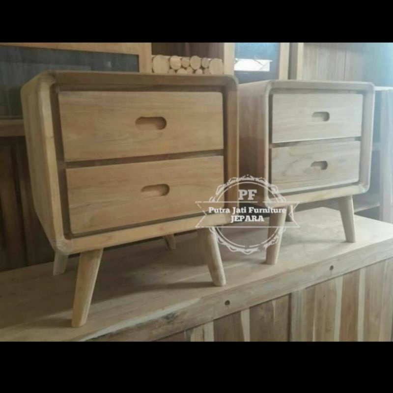 Nakas /meja hias panjangan - Nakas laci 2 full kayu jati