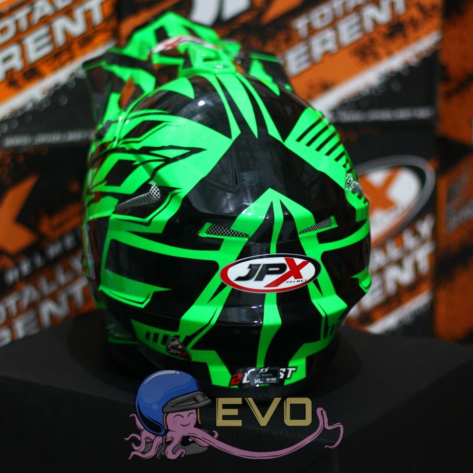 HELM JPX CROSS_FOX1 X12 - FLUO GREEN GLOSS + PAKET GOOGLE SNAIL (ONGKIR 2 KG) HELM JPX TERBARU