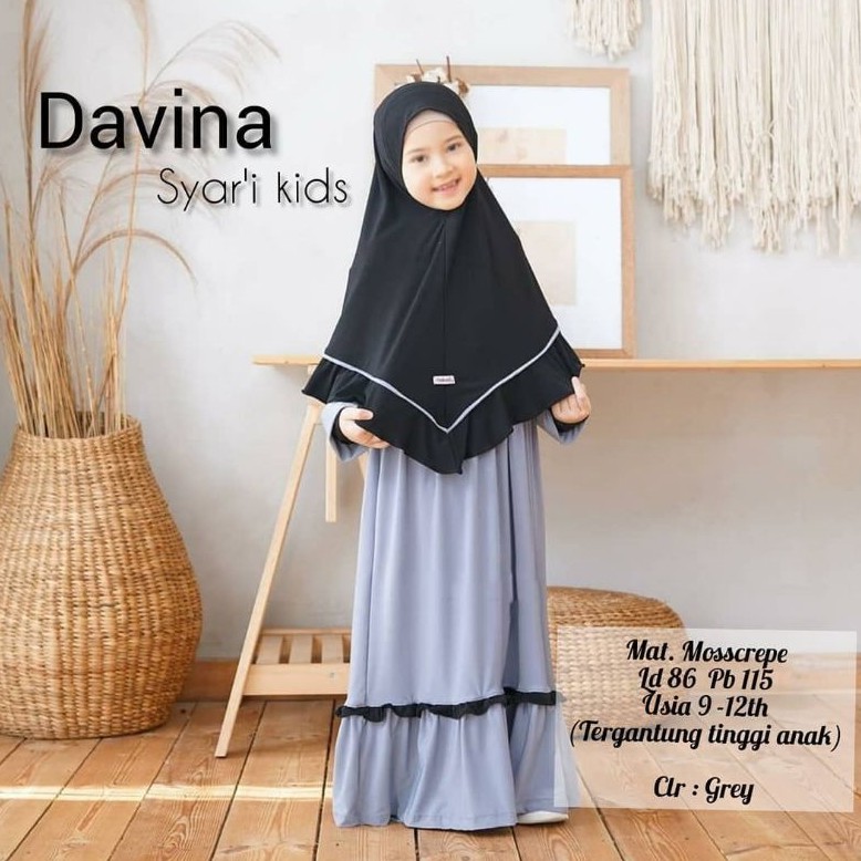 Gamis Syari Anak Tanggung Usia 9-12 Tahun / Davina Syar'i Kids + Khimar / Fashion Muslim Perempuan