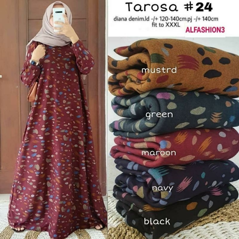 Tarosa #24 Maxy, GAMIS WANITA MUSLIM JUMBO CANTIK FIT XXXL LD 120-140 BAHAN DIANA DENIM TERMURAH MODIS TERLARIS OOTD