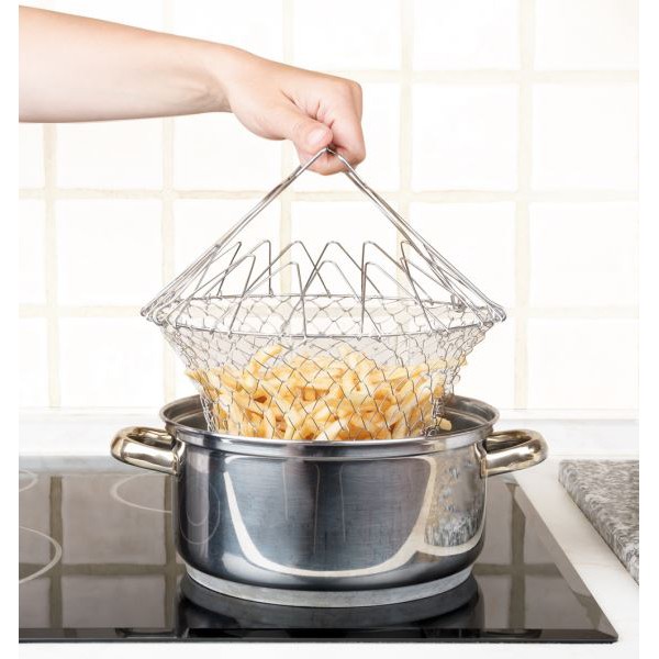 Chef Basket Stainer Silver Magic Kitchen Keranjang Saringan Serbaguna Peniris Makanan Stainless