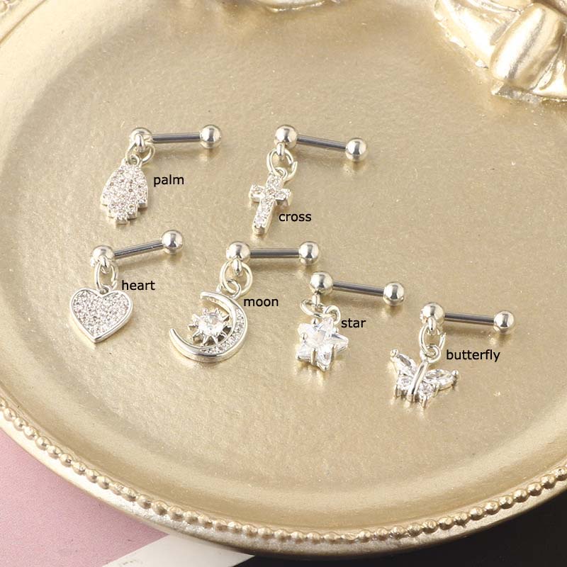 1pc Anting Tindik Tulang Rawan Telinga Bahan Baja Dengan Zircon 16Gauge