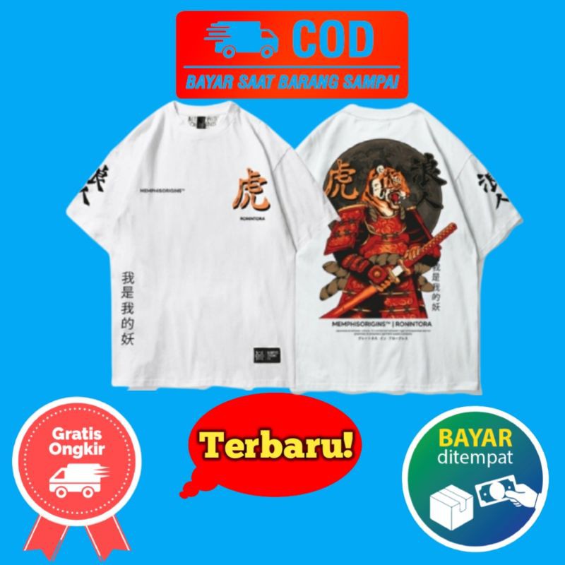 Kaos Distro Cowok Cewek Memphis Origins Ronin Tora Putih