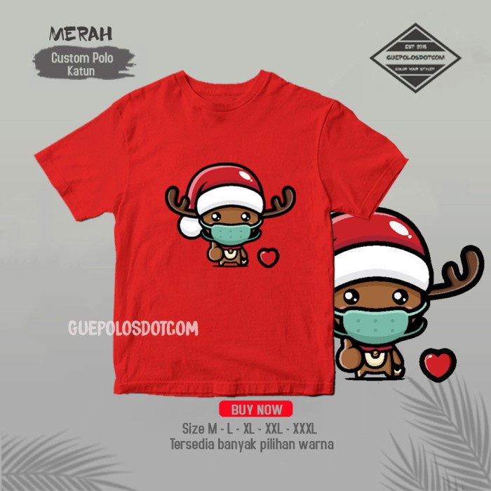 KAOS NATAL CHRISTMAS RUSA CORONA MASKER Kaos natal keluarga FREE NAMA - Tshirt NATAL COUPLE keluarga
