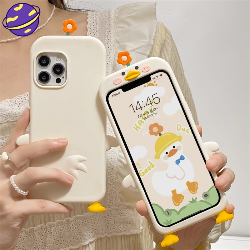 Soft Case Silikon Motif Bunga Bebek Untuk iPhone 14 13 12 11 Pro X XS MAX XR Se20 6 6S 7 8 Plus