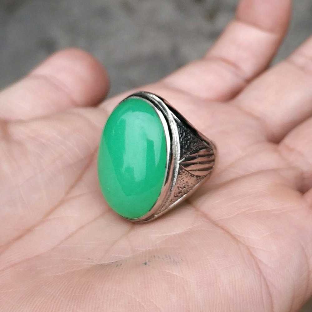 CINCIN BATU AKIK NATURAL GREEN JADE MALAYSIA GIOK BIG SIZE