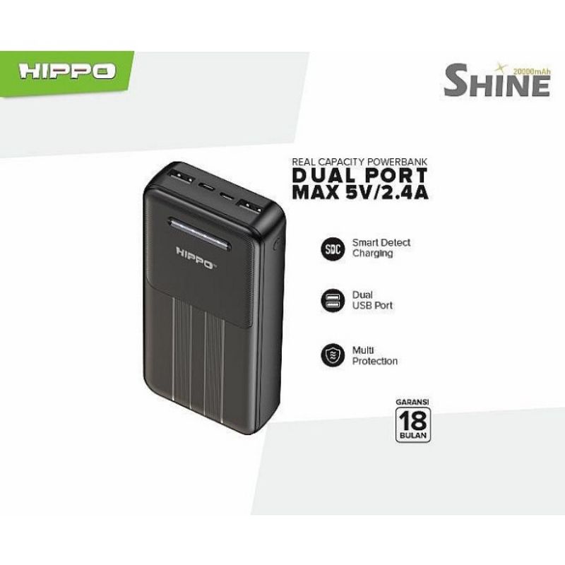 Hippo Powerbank SHINE 20000 mAh Smart Detect Charging 4x Faster