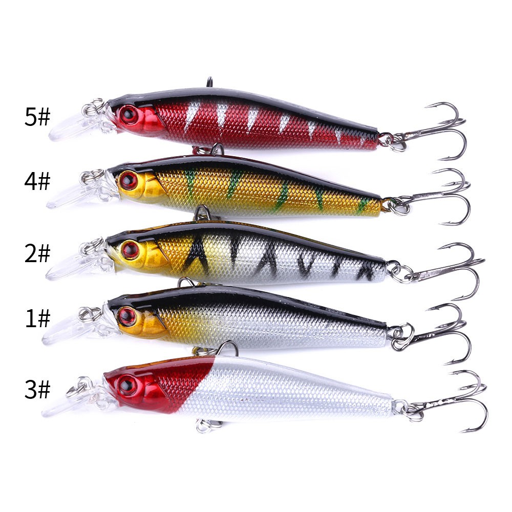 HENGJIA 5pcs 8cm/8.5g Minnow Umpan Pancing Freshwater Fishing Lure Tackle Ikan Memancing Bass Bait