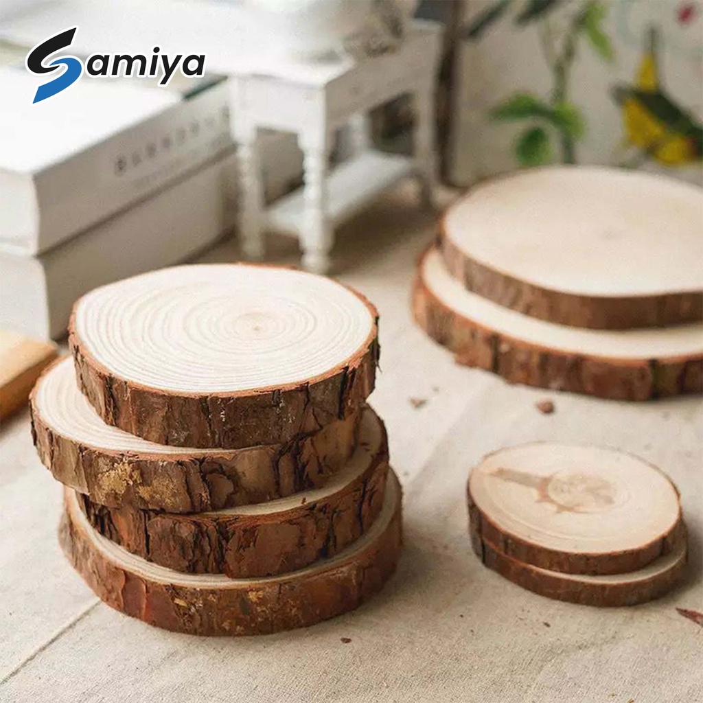 wooden slice coaster medium big size / potongan kayu alami alas tatakan gelas piring cangkir / wood slice coasters design photography