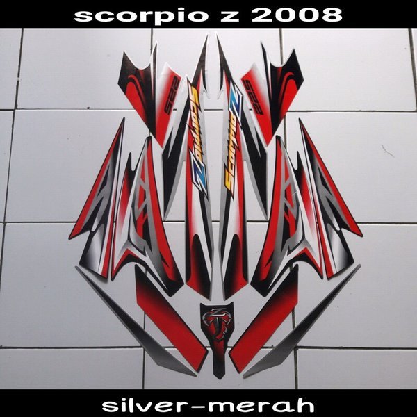 Stiker motor scorpio z 2008 silver-merah