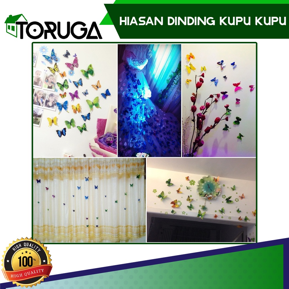 Hiasan Dinding Stiker Tembok Butterfly Kupu 3D Wall Sticker ISI 12 Pcs