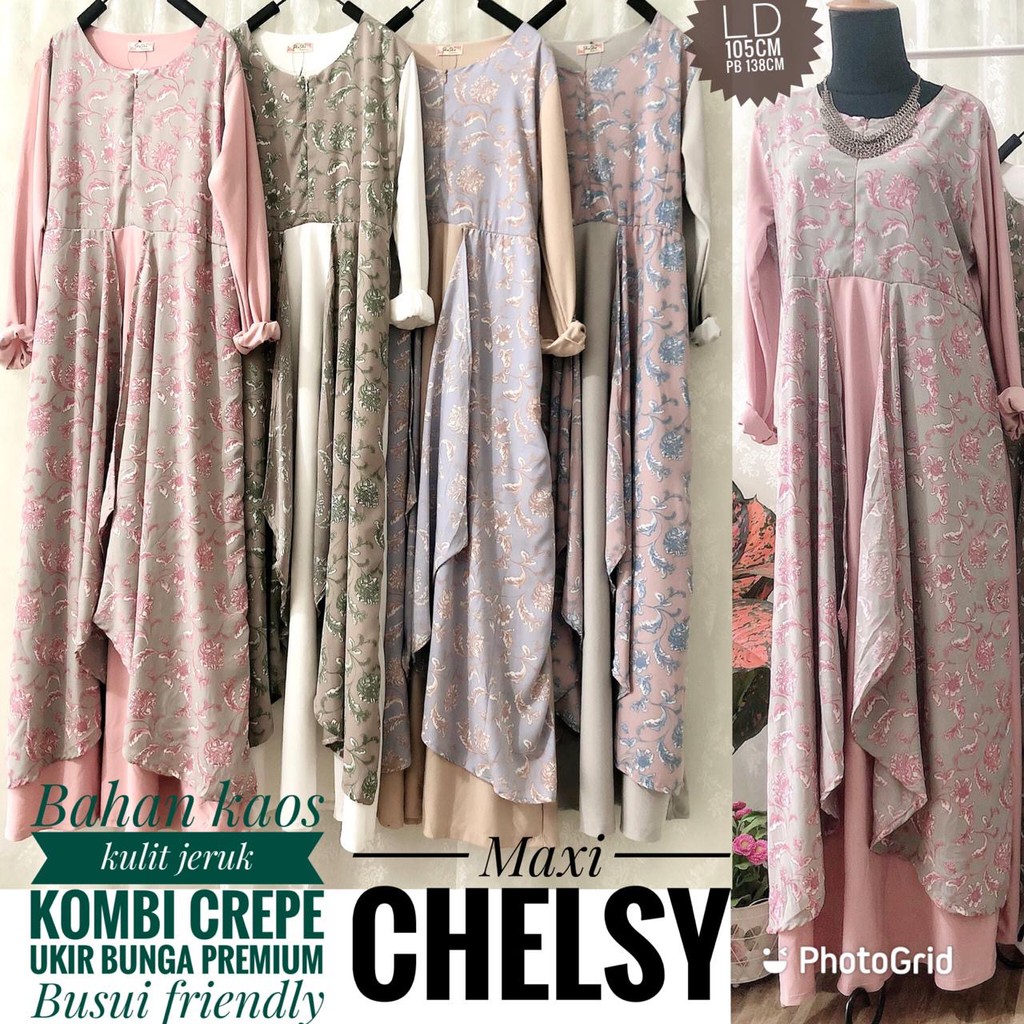 LA SILK MAXI BUNGA  UKIR MAXI KOMBINASI GAMIS  KAOS  