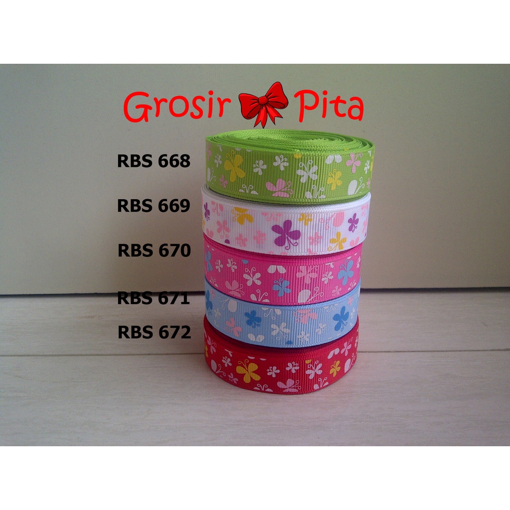 

(25 yard) Pita Grosgrain Motif Kupu Kupu RBS 668,669,670,671,672 | Toko Bahan Craft | Grosir Pita