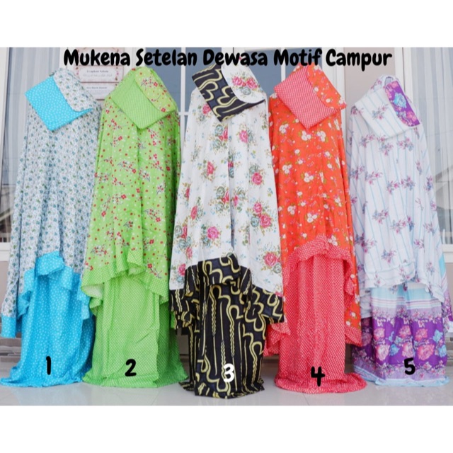 Mukena Setelan & Terusan Dewasa Motif Campur (Mukenah Bunga Batik Putih Warna Pastel Shabby Katun)