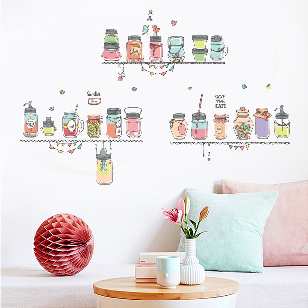 RELIZA WALL STICKER MOTIF BOTOL JAR DAPUR KITCHEN STIKER DINDING JM 7345