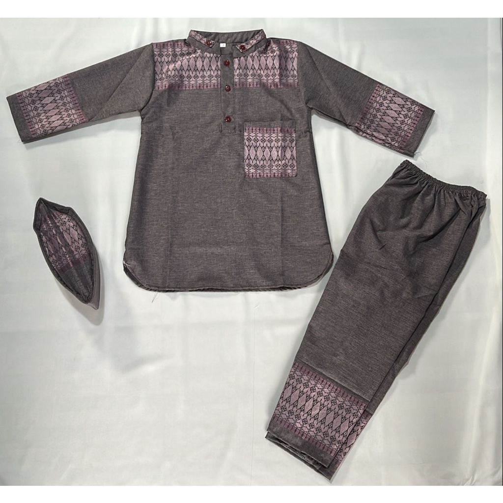 Fashion Pakaian Setelan Baju Koko Baju Muslim Anak Motif Pakistan Songket Madinah Mas Lengan panjang - Usia 3 - 4 tahun