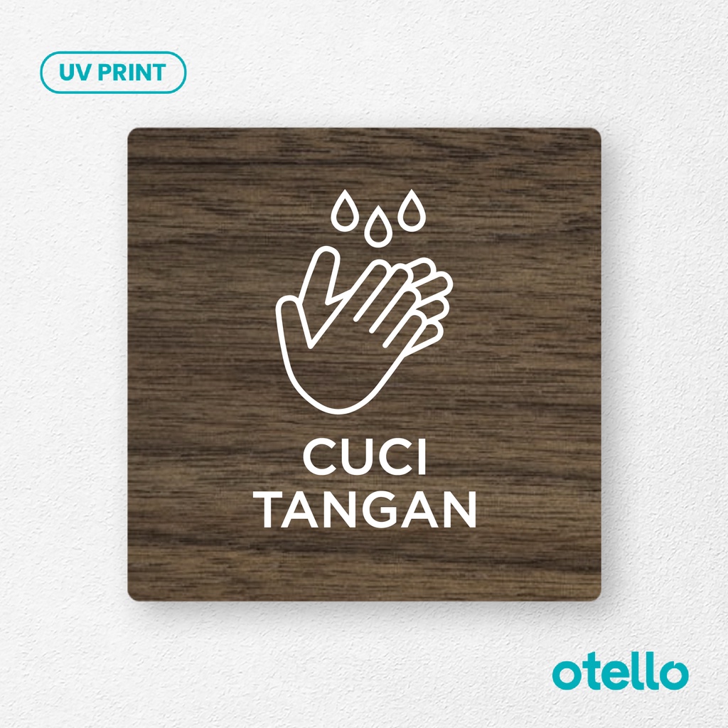 Otello Signage Cuci Tangan Sign Board Kayu Print Tulisan Papan Label Tempel Sticker Petunjuk Arahan Dinding