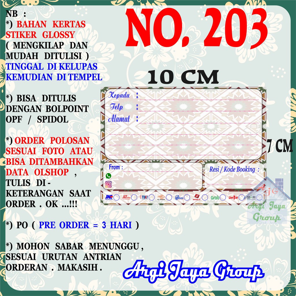 

Stiker Pengiriman - Sticker Alamat Olshop Murah Nomer 203 - 10x7 cm - Glossy
