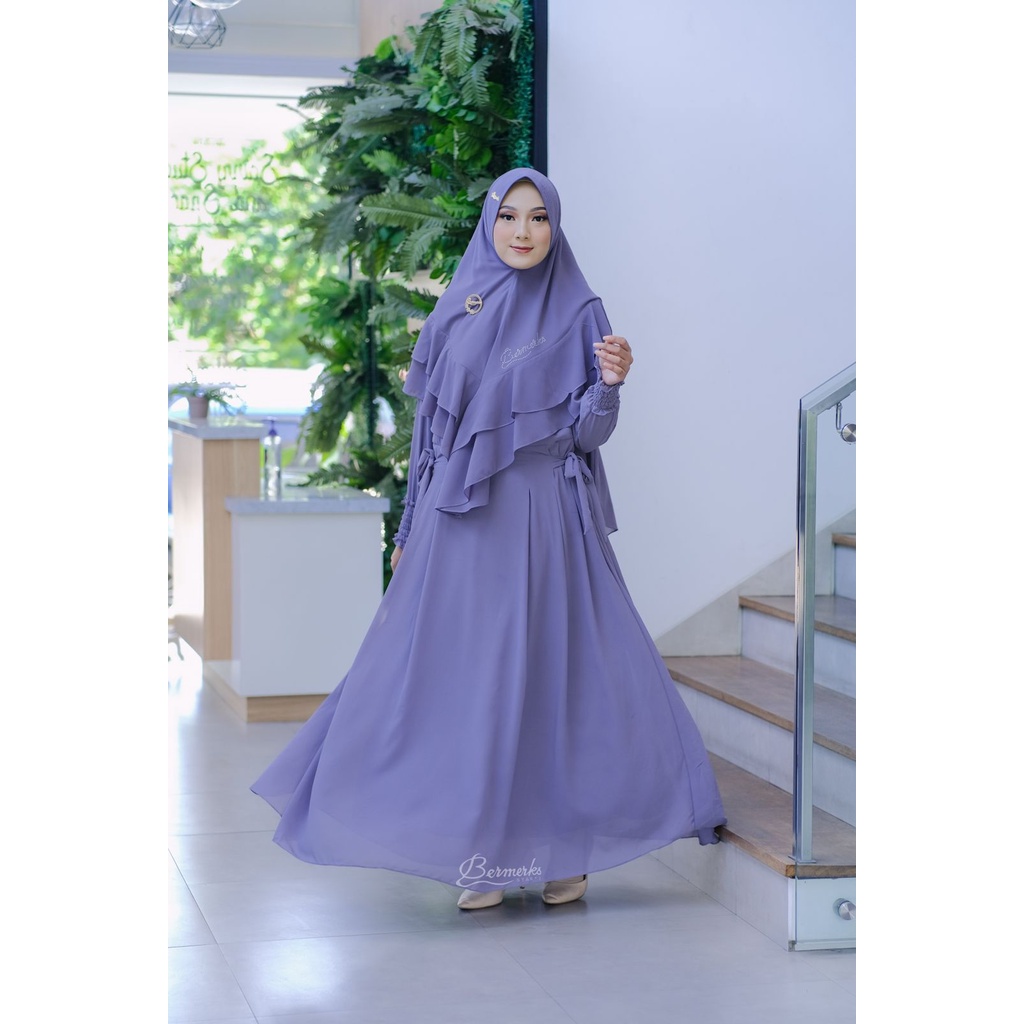 GAMIS FATIMAH BERMERKS SYARI CERUTY BABYDOLL SET KHIMAR  CLODIA SET SYARI SYAFANA NAHLA baju muslim modis modern khimar antem hitam putih