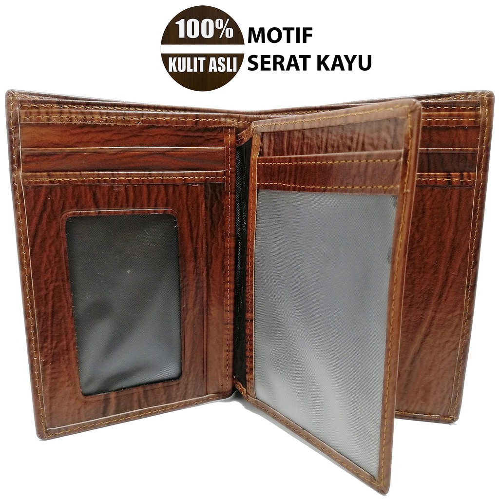 Dompet 3/4 Pria Kulit Asli Original CEBBO Motif Serat Kayu