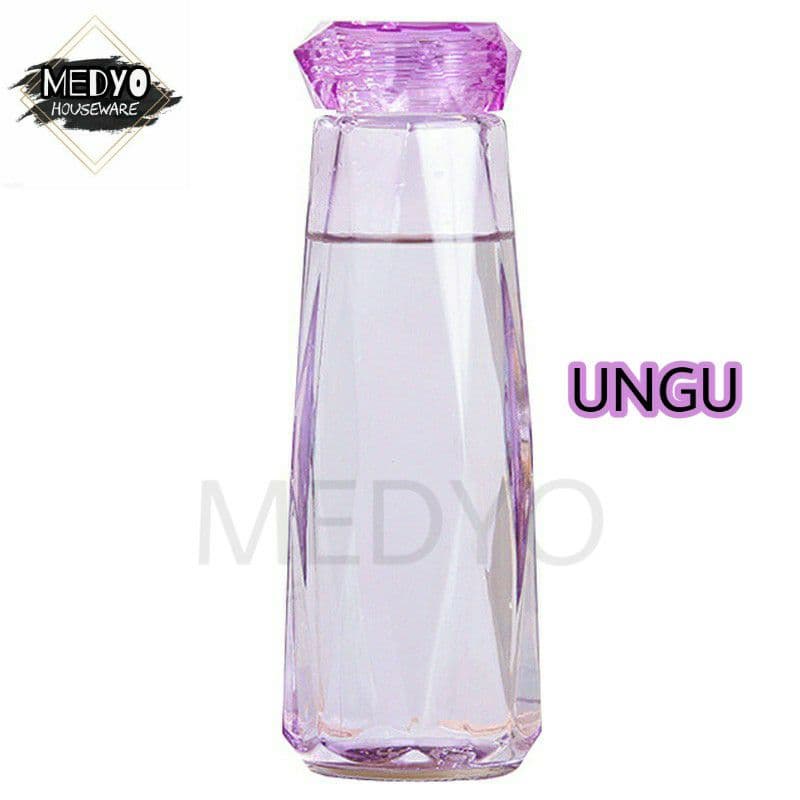 Botol Minum Kaca Kristal Diamond Botol Tumbler Unik Crystal 450ml-UNGU