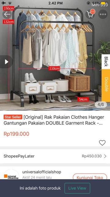[original] Rak Pakaian Clothes Hanger Gantungan Pakaian Double Garment Rack - Gantungan Baju (mh999)